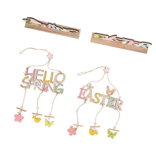 4 Pcs Easter Wooden Hanging Decorations Rustic Style for Easter Spring Holiday Home Cafe Bakery Farmhouse Window