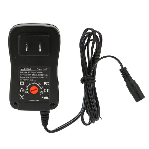 Multifunktionel 30W universel strømadapter med USB-port justerbar spænding strømadapter 100‑240V US-stik