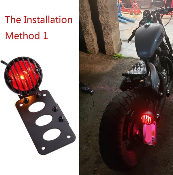 Motorcycle Tail Light 12V Brake Light Signal Light License Plate Light Stop Light with Bracket - Black Shell + Red Light
