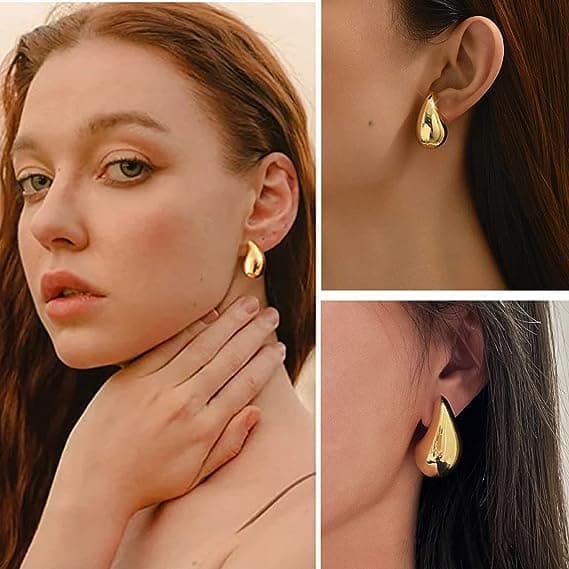 Kraftige Guldøreringe - Kraftige Guld Dråbeformede Øreringe - Allergivenlige Guldøreringe Modesmykker Gave til Kvinder Piger