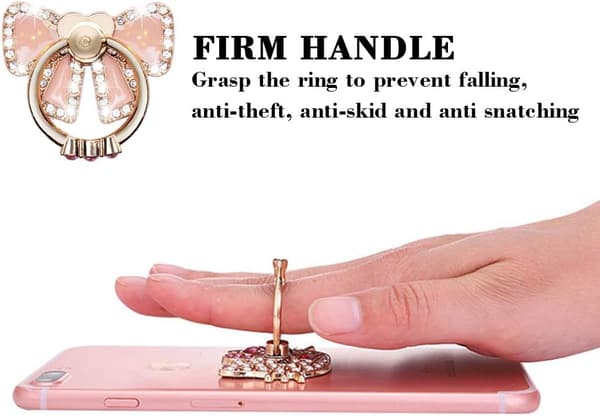 Mobiltelefon Ringholder, Fingergreb Ringstativholder 360° Rotation Lim Glitter Sommerfugl Kickstand Ring til Telefon