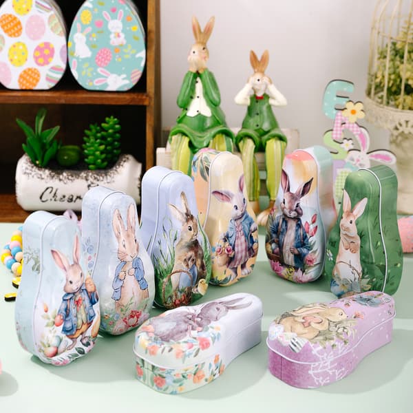 Easter Bunny Tin Container Reusable Decorative Candy Storage Gift Box for Kids and Easter Baskets Model A