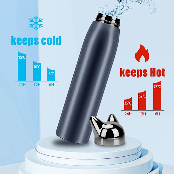 Sød kat vandflaske, rustfrit stål isolerede vandflasker termokande vakuum rejsekaffekrus, 320 ml/10,8 oz (blå) Blue