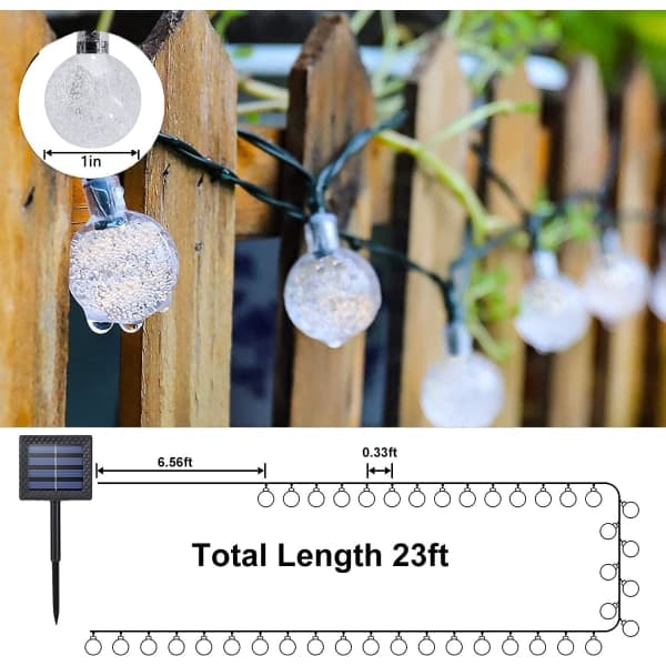 Solcellelamper utendørs hage, vanntett 50 LED 7,3 meter hagesolcellelamper krystallkule utendørs lysslynger solcellelamper (fargede)