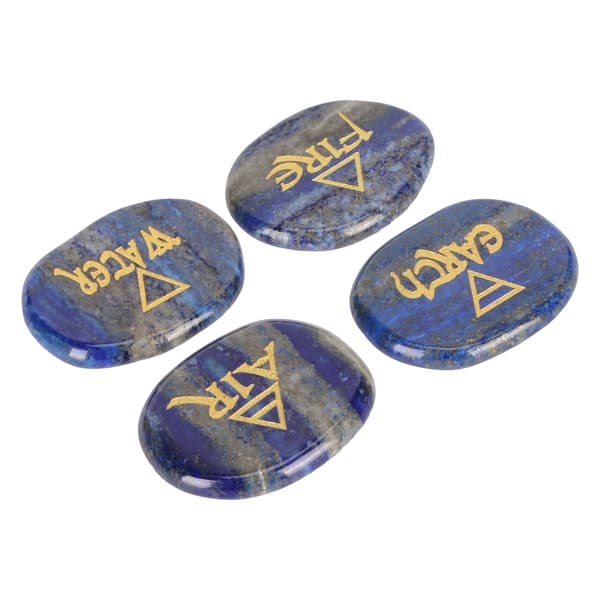 4 element mixed stones engraved triangular symbols earth air fire water polished rune stones for Reiki crystals healing Lapis Lazuli stone