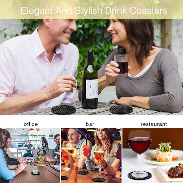 Coasters, Black Coasters for Coffee Table - Soft Coaster Set Cup Mat - Coffee Table Coasters for Drinks Absorbent (Diamond, 6-Pack-Black)