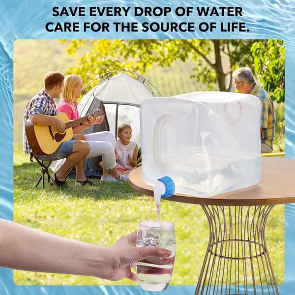 Foldable Water Container with Spigot, Food-Grade Leak-Proof Faucet and Carry Handle for Camping, Hiking, Emergency Storage, 2-Pack 10L White