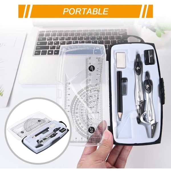 Math School Set 10 in 1 - Compass / Set Square / Ruler / Pencil / Protractor / Eraser - School Compass Set - School Supplies Junior High