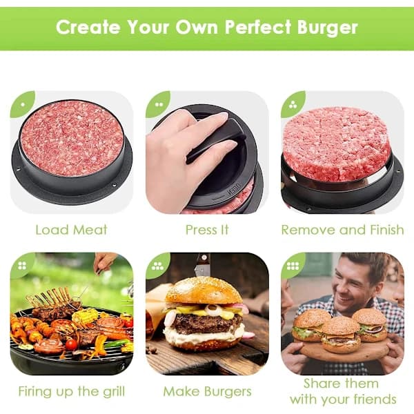 Burgerpress i flera storlekar, hamburgareform 3 i 1