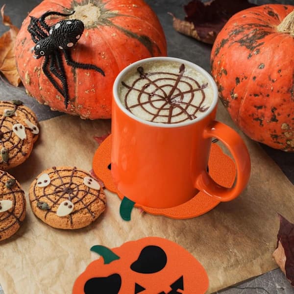 Felted Pumpkin Coasters - Drink Coasters Orange Black Non-Slip Heat-Resistant Coasters - Party Decoration-tfrf