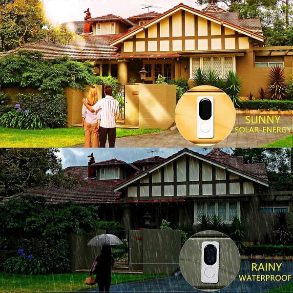 Wireless Doorbell with LED Night Light, Solar Doorbell Waterproof Ringtone Remote Control Panel Push