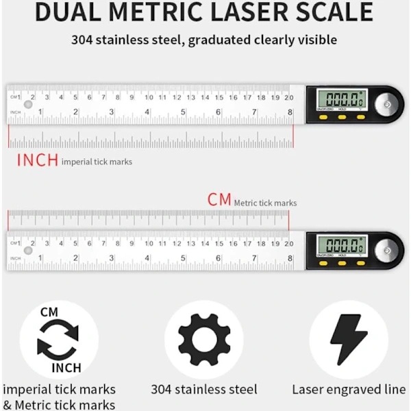 Protractor 0°-360° Stainless Steel LCD Display for Woodworking Homework Construction