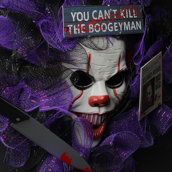 Halloween-naamio-ovikoriste-seppele-riippuva rekvisiitta (violetti)