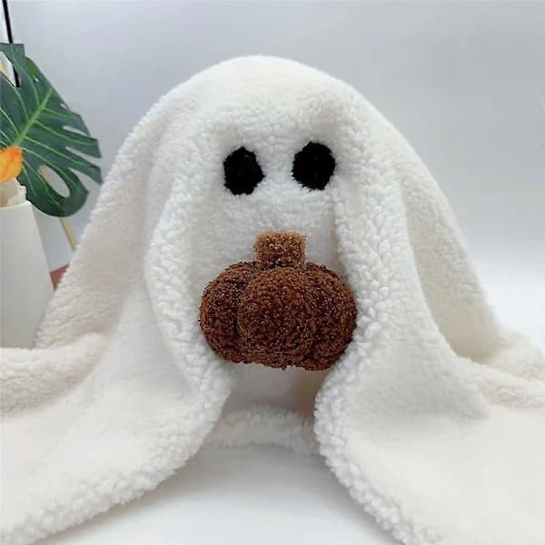 Ghost with Pumpkin Pillow, Halloween Ghost with Pumpkin Pillow for Fan Gift, Soft Stuffed Halloween Ghost Plush White