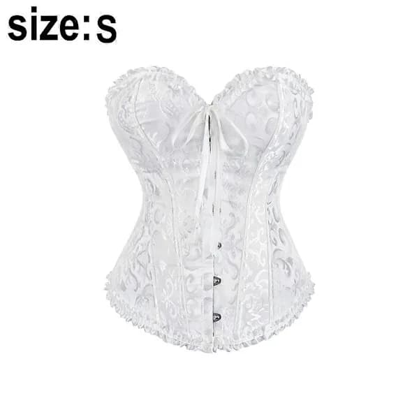 Korset til kvinder med snøre, overbryst, bustier, lingeri, bodyshaper-top, prinsessekorset - hvid