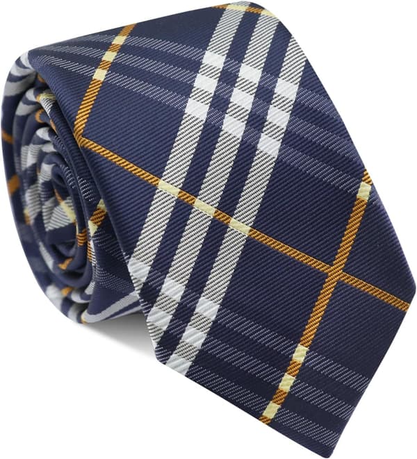 Drengebinder - Selvbinder til skole og dimission, ternet stribet design marineblå Navy Plaid