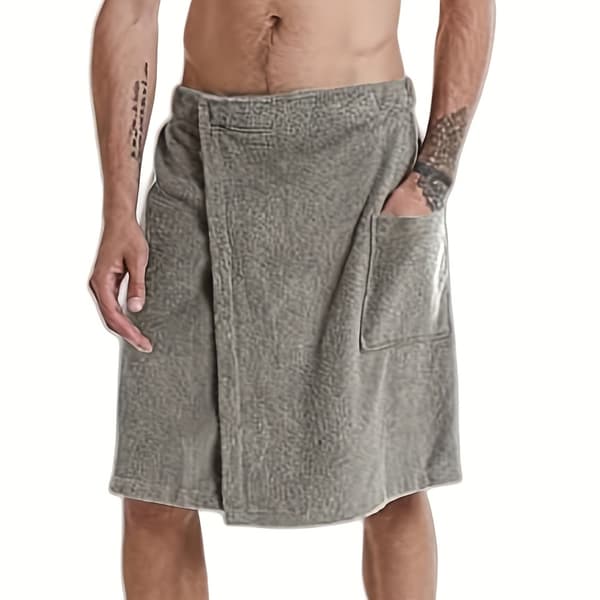 Adjustable Men's Bath Towel with Pockets, Suitable for Gym Showers, Saunas, Spas, and the Beach. Grey Grey