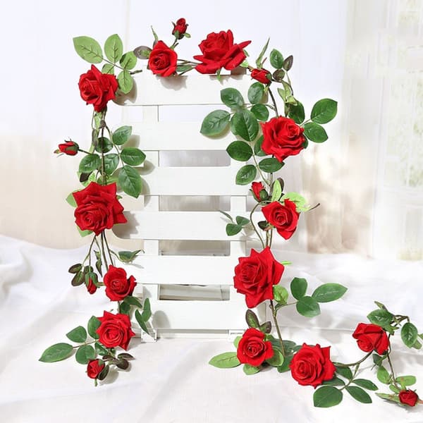 #Kunstig rosekrans blomsterkrans dekorasjon 2.2M rosevinranke#
