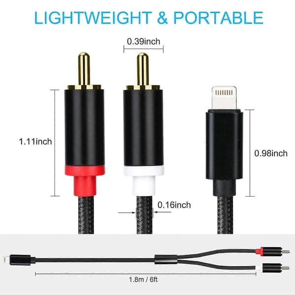 Lightning til RCA-kabel Audio Aux Adapter, Stereo Y Splitter Adapter til Vælg