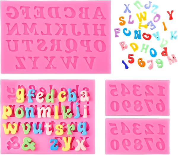 4 stk. Silikoneforme Bogstaver og Silikoneforme, Tal 0-9 og AZ Bogstaver Silikoneforme, til Dekoration af Kage Cupcake Slik DIY Fest