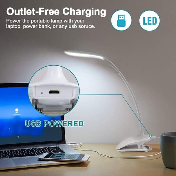Leselampe 16 LED - Oppladbar lampe med fleksibel hals, USB-kabel KLB