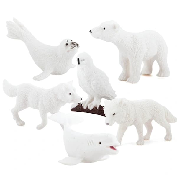 6 stk. Simulering Mini Arktiske Dyr Pingviner Isbjørn Sneugle Delfin Ulv Actionfigurer Model