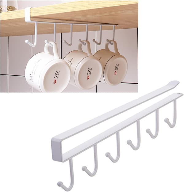 Køkkenstativ sømløs stansefri krog skab 6-delt opbevaringsstativ hvid 2 stk. white 2pcs