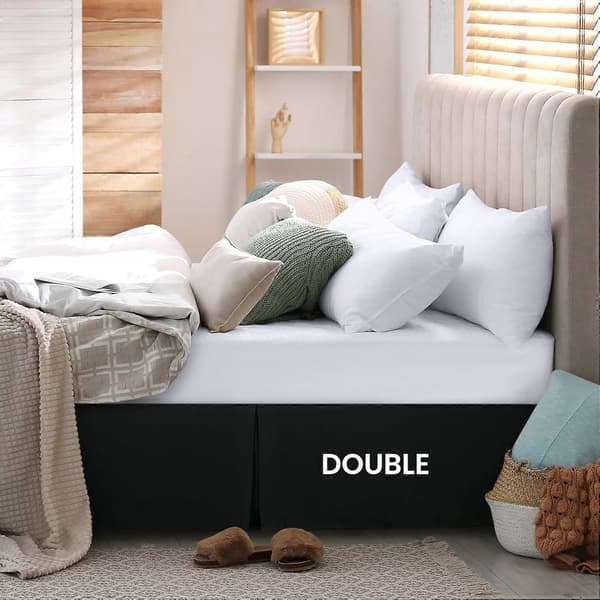 Ruffle Skirt Double-Soft Brushed Polyester Microfiber - Pleated - Fits Under Mattress & Down to Floor - Bed Skirt (Black) (FMY)