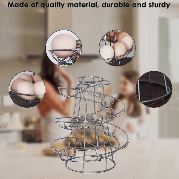 Egg Storage Rack Spiral Metal Freestanding Space-Saving Organizer Display Holder for Kitchen Countertop and Refrigerator Silver