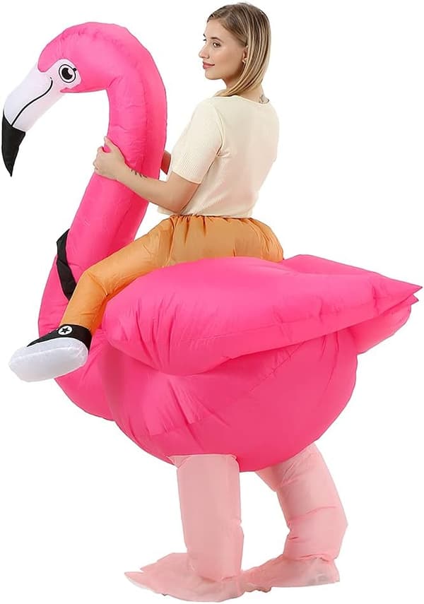 Flamingodragt til voksne, Oppustelig flamingodragt, Oppustelige dragter til voksne, Oppustelige dragter til Halloween