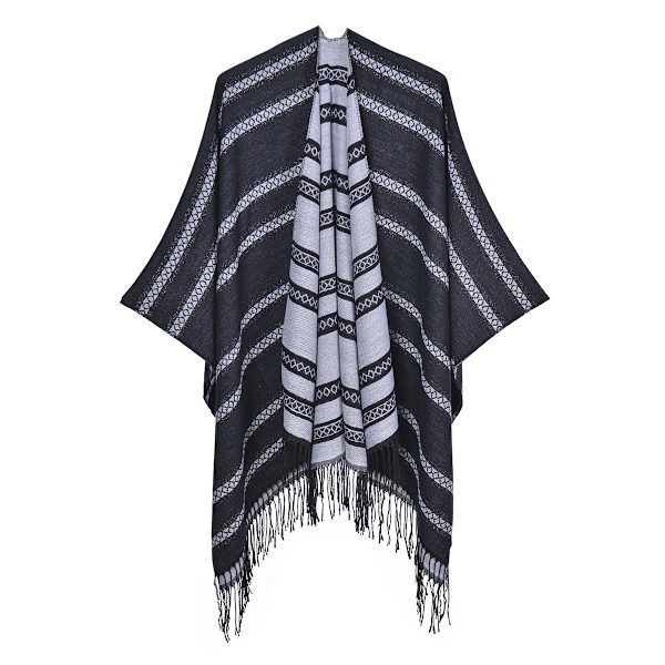 Rød efterårs- og vinterponcho til kvinder, åbent tørklæde med print