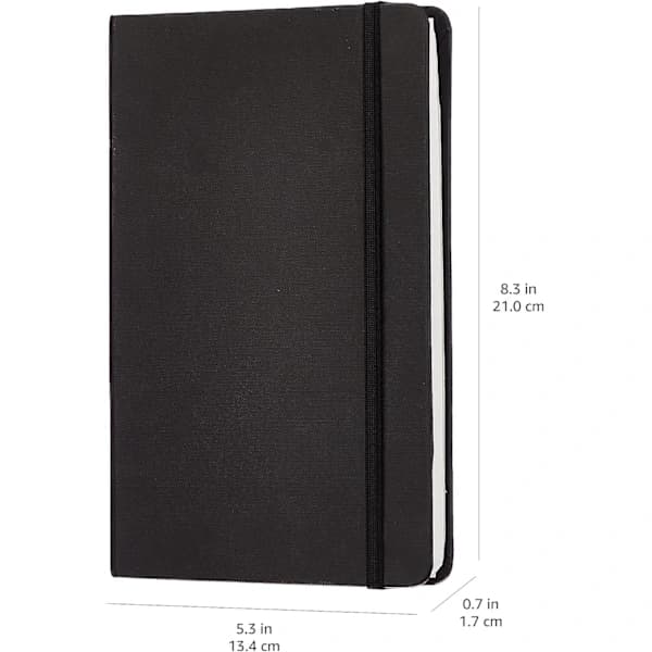A5 Fortykket Journal Notesbog, 80g/200 Sider Blæksikkert Papir, Notesbøger med Foldbar Lomme, Sort