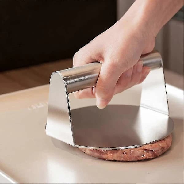 Stainless Steel Burger Press, Round Smash Burger Press with Handle for Flat Top Grill Cooking, Grill