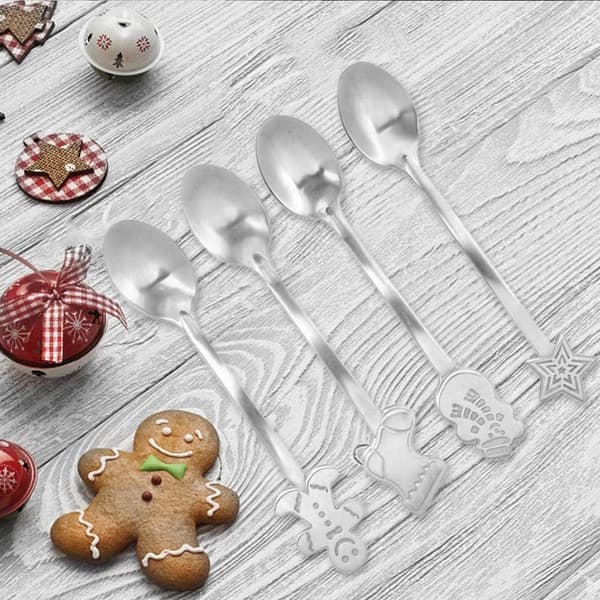 8 stilke julekaffeskeer, dessertsskeer i rustfrit stål