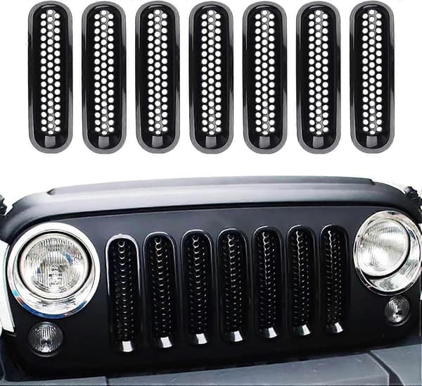 Pack-7 Car Front Grill Mesh, Clip-in Front Mesh Grill Cover, Decorative Grill Inserts for 2007-2017 Jeep Wrangler JK (Black)