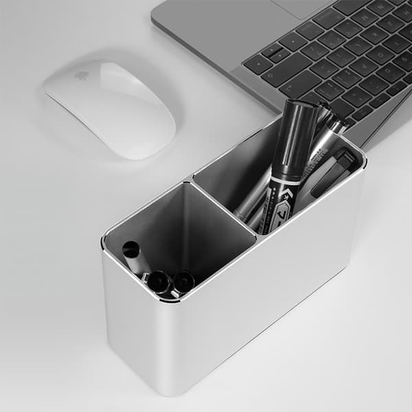 Sølv penn- og blyantboks i metall med 2 hull, aluminium