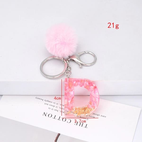 Pompon Nøglering Fluffy Kugle Nøglering Harpiks Initial Nøglering Tilbehør Z Z Z