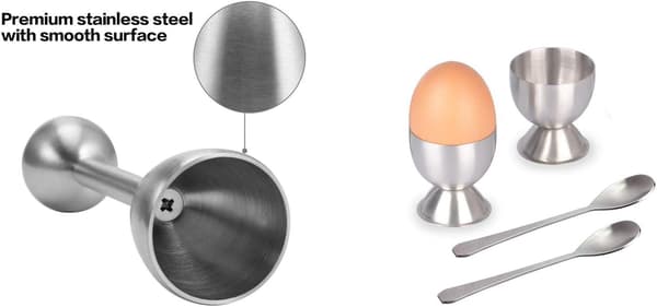 Med 1 æggeåbner + 2 skeer + 2 æggebægre - Rustfrit stål Æg