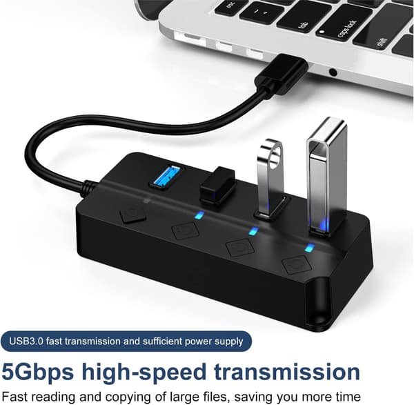 1 st svart 4-portars USB 3.0-hubb, 4-portars USB 3.0 5 Gbps hubbadapter
