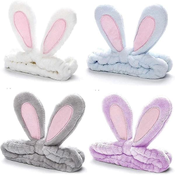 4-pack Easter Makeup Headbands Cute Bunny Ear Spa Headband Coral Fleece