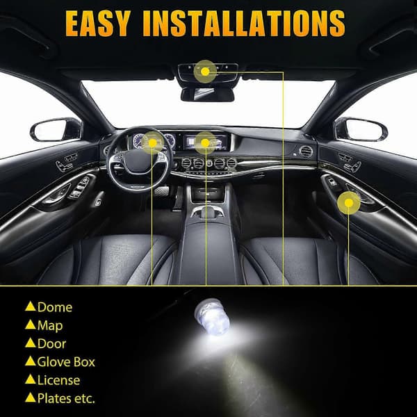 20x 12V Ren Hvit BA9S LED Instrumentpanel Lampe 1815 Dashbord Måler Interiørlampe