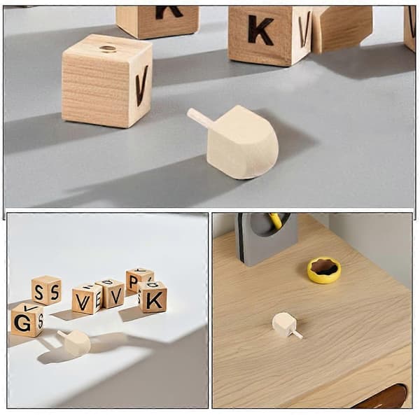 Ubehandlede Træ-dreidel'er 15 stk. Lysegule Hanukkah-dreidel'er til Børnefester DIY