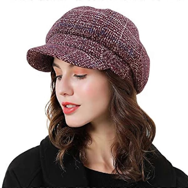 Dame Basker Newsboy Hat Fransk Stil Kasket Klassisk Efterår Forår Vinter Hatte Tyk Ternet Uld Ottekantet Hat (FMY)