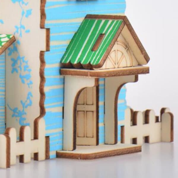 3D-träpussel för barn, träbyggsats, träbyggpussel, huspussel