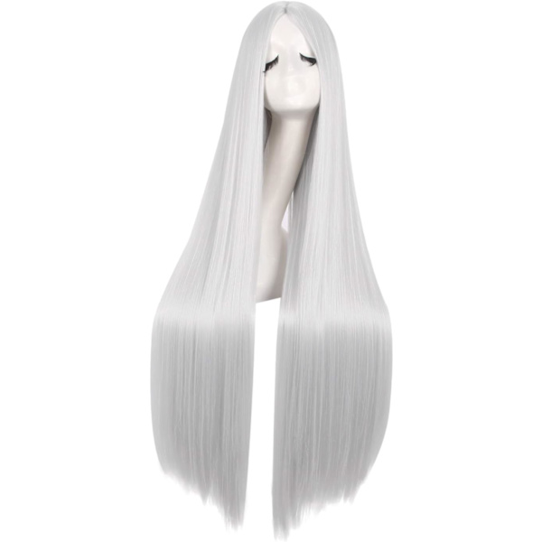 39 tommer/100 cm lang silkeblød lige anime-paryk (sølv)