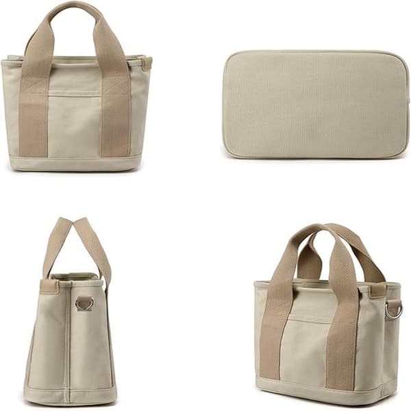 Canvas mulepose til kvinder med flere rum, stilfuld skuldertaske med rum