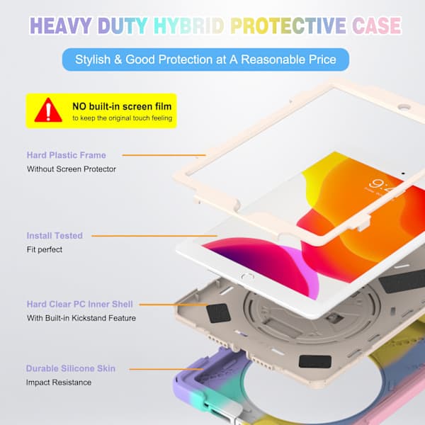 iPad 10.2 Case iPad 9/8/7 Generation Case, Heavy Duty Kids Protective Case with Pencil Holder Hand Strap Shoulder Strap