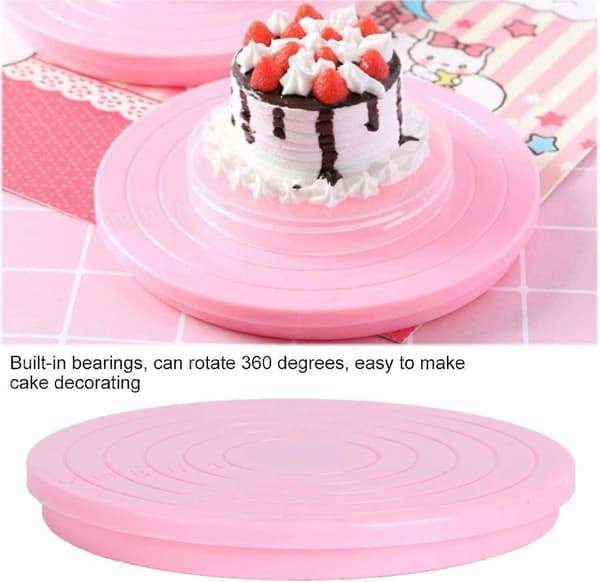 Roterande tårtfat, 2 st Mini 360 graders basställning Display Vridbara bakverktyg Cupcake-dekorationsmaterial - Rosa