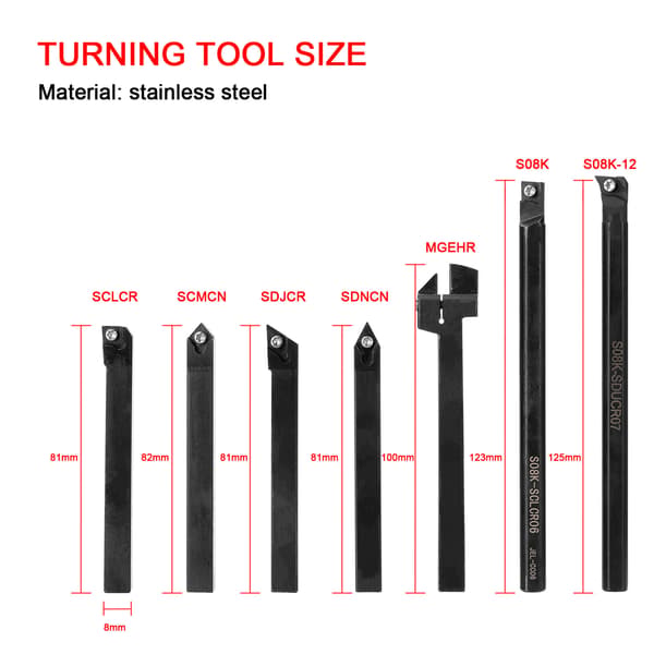 Turning Tool with Spanner Wrench with Insert for Tool Holder CNC Tour-8mm, 7 Rooms