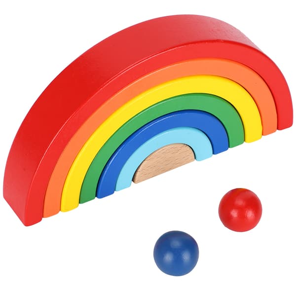 Rainbow Stacker Wooden Building Blocks Kids Puzzle Color Semicircular Assembly Toys